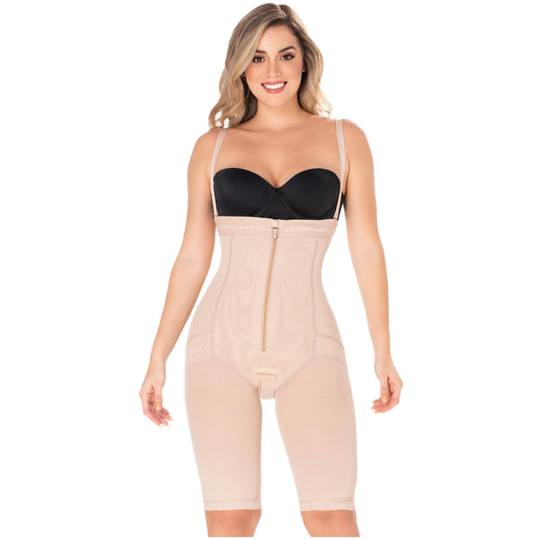 Diane & Geordi 2414 | Postpartum Butt Lifter Tummy Control Capri Shapewear | Open Bust Knee Length Body Shaper for Women | Powernet