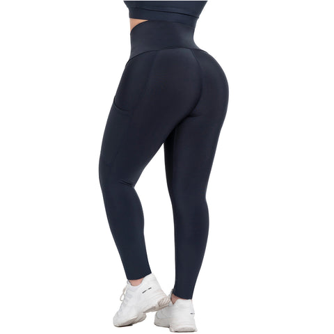 FLEXMEE 946764 | Sports High Waisted Leggings with Pockets Tummy Control Activewear Sportswear | Comfort Line