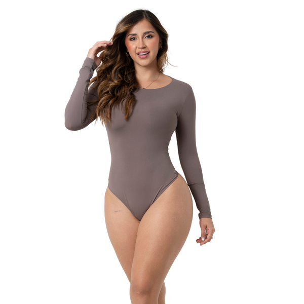 Salome TD03L5 Long Sleeve Bodysuit | Thong Cut Microfiber Top for Women