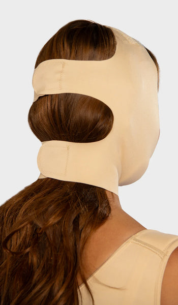 MyD 0811 - Mentonera de Tres Bandas para Mujer | Faja Facial de Compresión Ajustable para Mentón y Papada | Postoperatoria