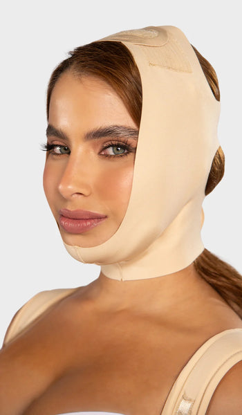 MyD 0811 - Mentonera de Tres Bandas para Mujer | Faja Facial de Compresión Ajustable para Mentón y Papada | Postoperatoria