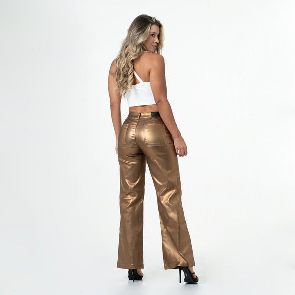 LOWLA 244116 Leather Like Wide Leg High Waisted Pants for Women