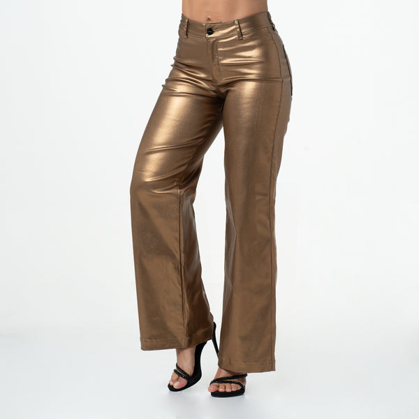 LOWLA 244116 Leather Like Wide Leg High Waisted Pants for Women