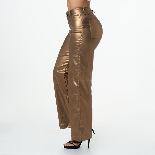 LOWLA 244116 Leather Like Wide Leg High Waisted Pants for Women