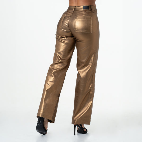 LOWLA 244116 Leather Like Wide Leg High Waisted Pants for Women