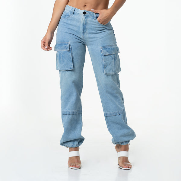 LOWLA 214173 Cargo Pants for Women Denim Jeans Colombianos with Lateral Pockets