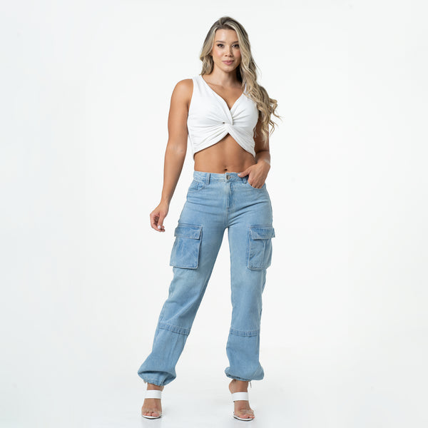 LOWLA 214173 Cargo Pants for Women Denim Jeans Colombianos with Lateral Pockets