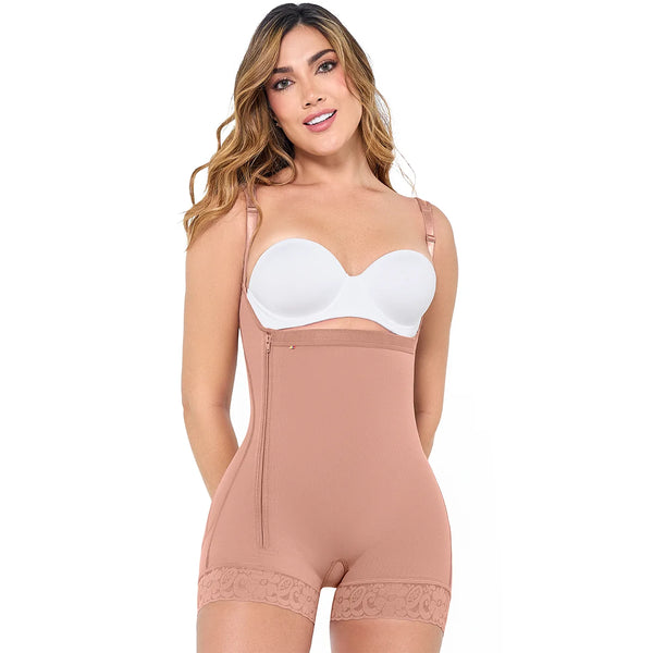 MARIAE FPL3330  Stage 2 Faja Colombiana Post Surgery Postpartum Shapewear Bodysuit Short Length with Side Zipper & Open Bust | 9633 | FQ113