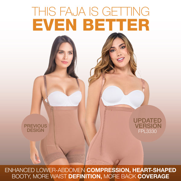 MARIAE FPL3330  Stage 2 Faja Colombiana Post Surgery Postpartum Shapewear Bodysuit Short Length with Side Zipper & Open Bust | 9633 | FQ113