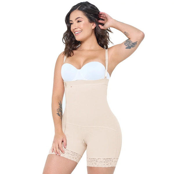 MARIAE FPL9530  Faja Colombiana Postpartum & Daily Use Shapewear Bodysuit Short Length with Side Zipper & Open Bust | 9143