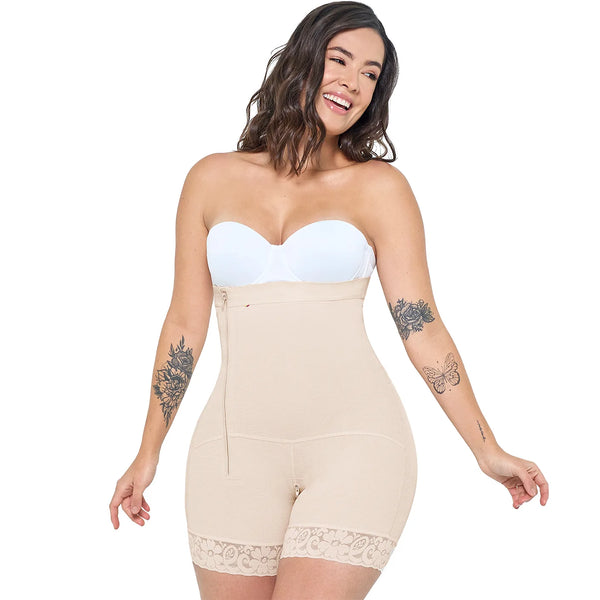 MARIAE FPL9530  Faja Colombiana Postpartum & Daily Use Shapewear Bodysuit Short Length with Side Zipper & Open Bust | 9143