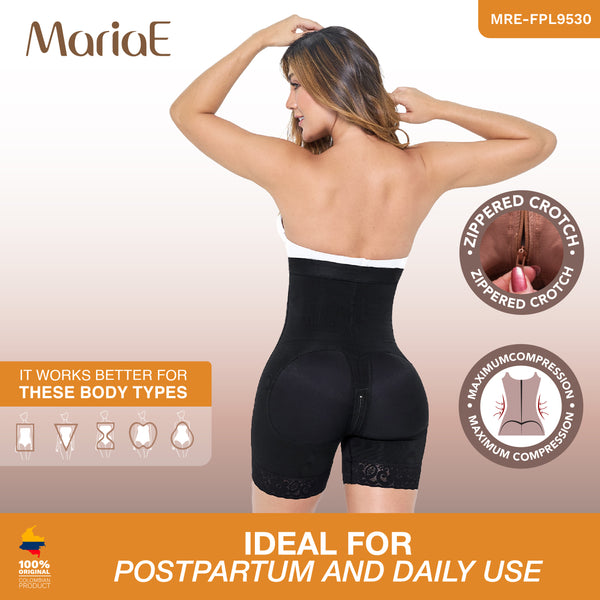 MARIAE FPL9530  Faja Colombiana Postpartum & Daily Use Shapewear Bodysuit Short Length with Side Zipper & Open Bust | 9143