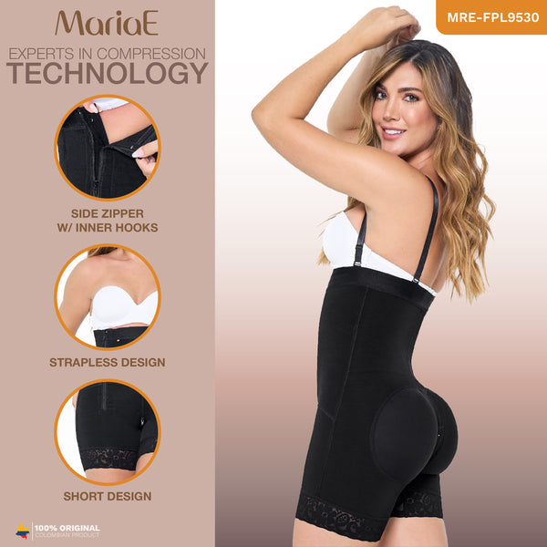 MARIAE FPL9530  Faja Colombiana Postpartum & Daily Use Shapewear Bodysuit Short Length with Side Zipper & Open Bust | 9143