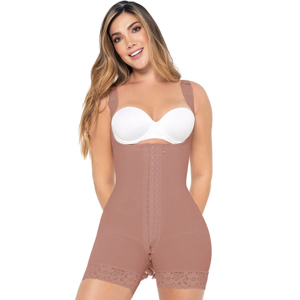 MARIAE FPT5530 Post Surgery High Compression Garment Mid Thigh & Open Bust w/ Wide Straps Stage 2 Faja Colombiana | FQ105