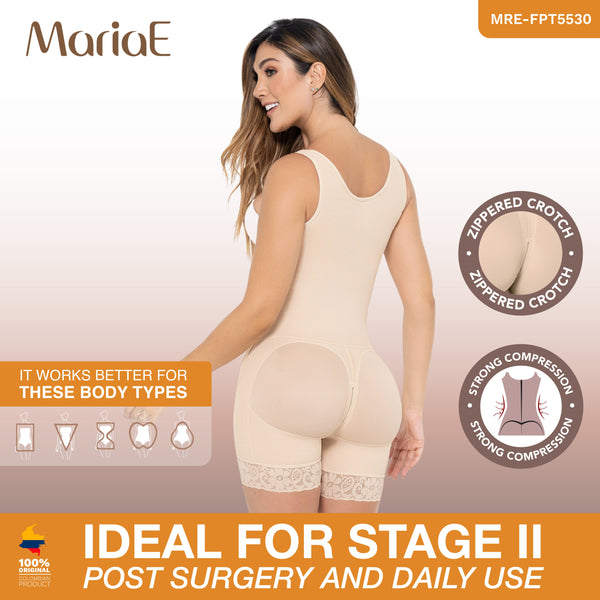 MARIAE FPT5530 Post Surgery High Compression Garment Mid Thigh & Open Bust w/ Wide Straps Stage 2 Faja Colombiana | FQ105