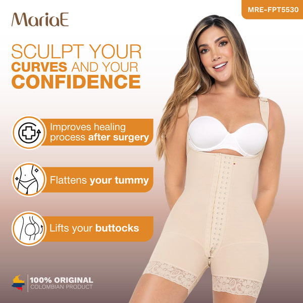 MARIAE FPT5530 Post Surgery High Compression Garment Mid Thigh & Open Bust w/ Wide Straps Stage 2 Faja Colombiana | FQ105