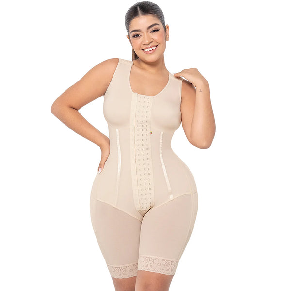 MARIAE RXC633V Fajas Colombianas Tummy Control Shapewear Bodysuit Mid Thigh Body Shaper with Built-in Bra | RA001