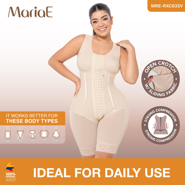 MARIAE RXC633V Fajas Colombianas Tummy Control Shapewear Bodysuit Mid Thigh Body Shaper with Built-in Bra | RA001