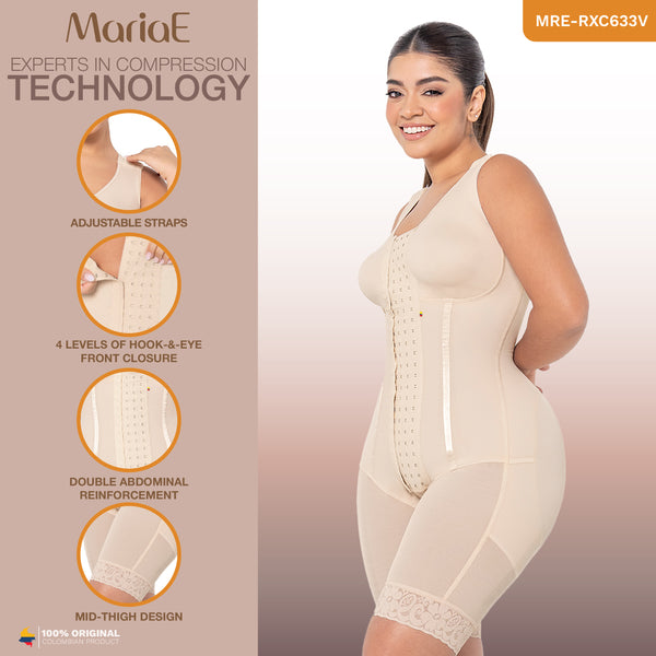 MARIAE RXC633V Fajas Colombianas Tummy Control Shapewear Bodysuit Mid Thigh Body Shaper with Built-in Bra | RA001