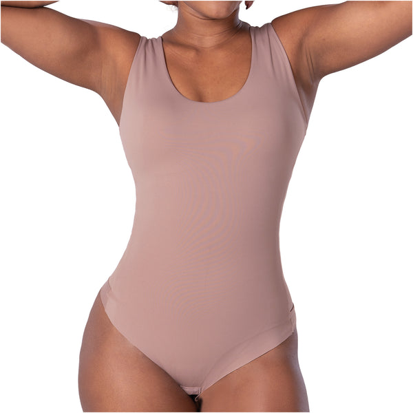 Fajas MYD BD06010 Seamless Basic Bodysuit | Light Control Thong Shaper w/ Removable Cup