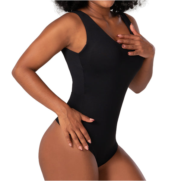 Fajas MYD BD06010 Seamless Basic Bodysuit | Light Control Thong Shaper w/ Removable Cup
