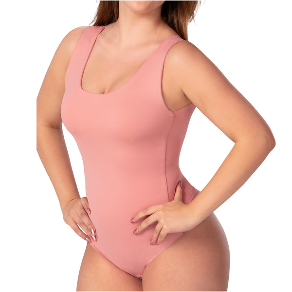 Fajas MYD BD06010 Seamless Basic Bodysuit | Light Control Thong Shaper w/ Removable Cup