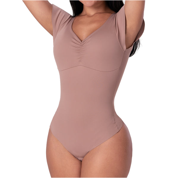 Fajas MYD BD06014 Flutter-Sleeve Bodysuit | Light Control V-Neck Shaper