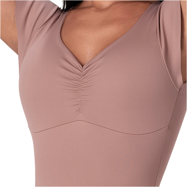 Fajas MYD BD06014 Flutter-Sleeve Bodysuit | Light Control V-Neck Shaper