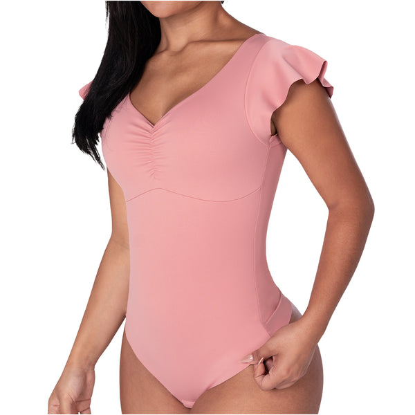 Fajas MYD BD06014 Flutter-Sleeve Bodysuit | Light Control V-Neck Shaper