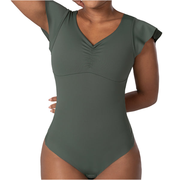 Fajas MYD BD06014 Flutter-Sleeve Bodysuit | Light Control V-Neck Shaper
