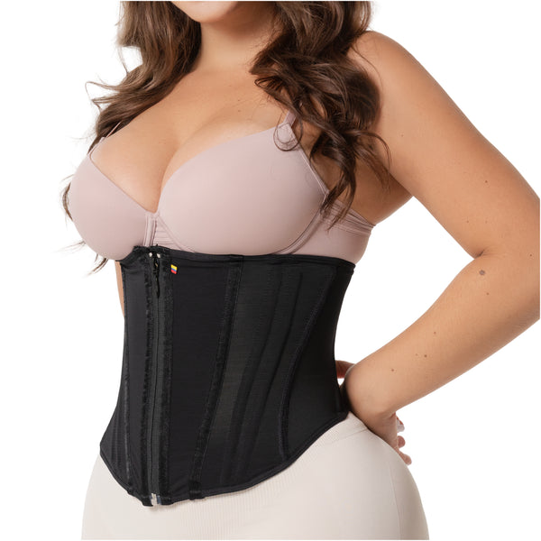 Fajas Salome 6414 Hourglass Waist Cincher | 15-Bone High Compression Faja | Abdominal Smoothing Zipper Corset