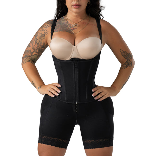 Snatched Body 002417 Open Bust Faja with Overlapping Steel-Boned Waist Cincher