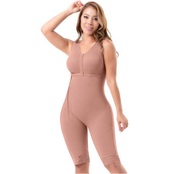 SONRYSE 010 | Colombian Shapewear Knee Lenght with Built-in bra & High Back | Post Surgery and Postpartum Use | Powernet