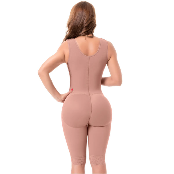 SONRYSE 010 | Colombian Shapewear Knee Lenght with Built-in bra & High Back | Post Surgery and Postpartum Use | Powernet