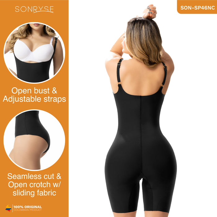 Sonryse SP46NC Tummy Control Buttock Lift Shapewear Bodysuit Open Bust & Mid-thigh