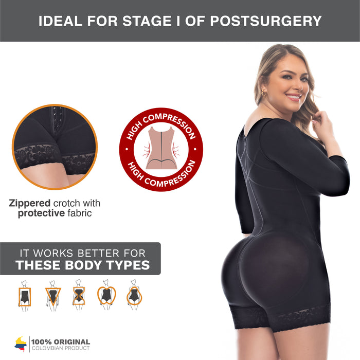 UPLADY 6234 Post Surgery Full Body Shaper Mid Thigh Fajas Colombianas with Sleeves