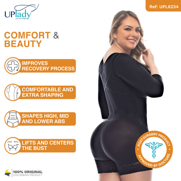 UPLADY 6234 Post Surgery Full Body Shaper Mid Thigh Fajas Colombianas with Sleeves