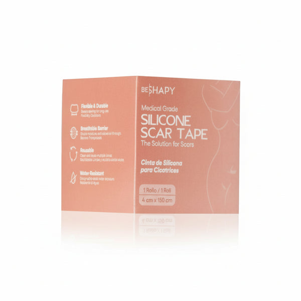 Box of silicone scar tape on a light purple background