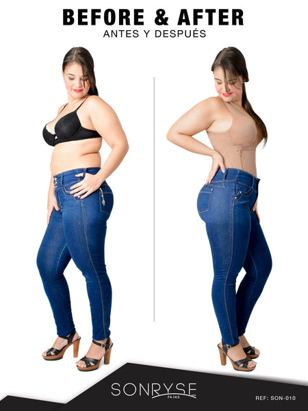 Fajas SONRYSE 010 | Colombian Shapewear Knee Lenght with Built-in bra & High Back | Post Surgery and Postpartum Use - Pal Negocio