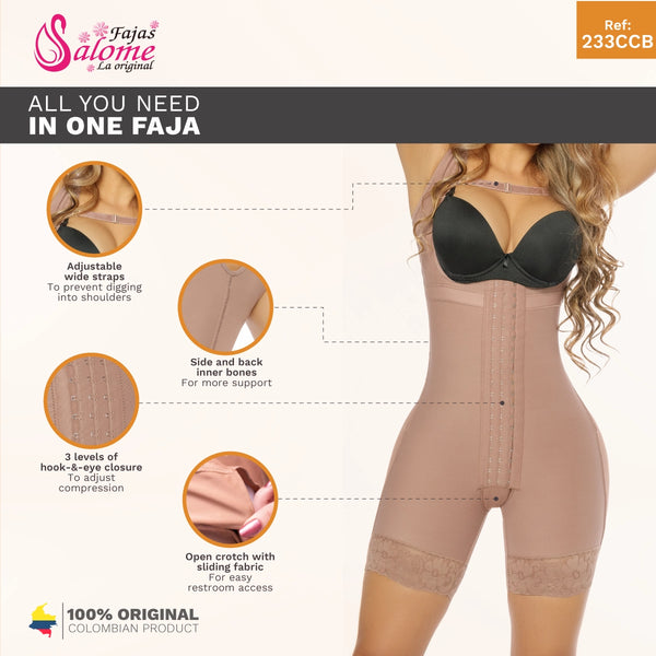 Salome 233-CCB | Mid-Thigh Body Shaper Faja w/ Inner Butt Lifter and Waist Shaper