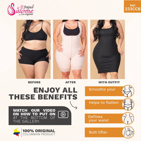 Salome 233-CCB | Mid-Thigh Body Shaper Faja w/ Inner Butt Lifter and Waist Shaper