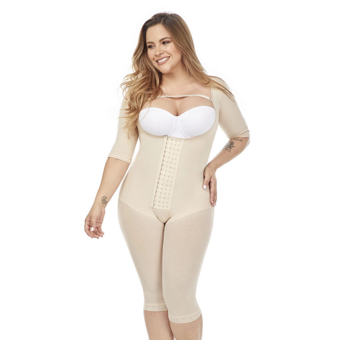 Fajas MariaE 9142 | Long Sleeve Postoperative Shapewear With Over Bust Strap | After Pregnancy Compression Garment | Powernet