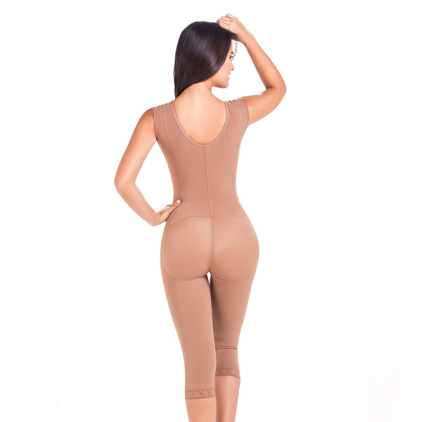 Fajas MariaE 9262 | Colombian Postpartum Full Body Body Shaper for Women | Knee Length & Bra | Powernet