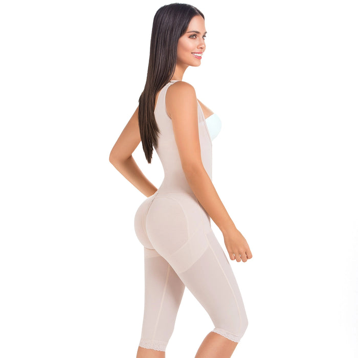 Fajas MariaE 9382 | Post Surgery Body Shaper | Postpartum Butt Lifting Girdle | Open Bust | Powernet & Knee Length
