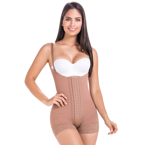 Fajas MariaE 9434 | Colombian Postpartum Boyshort Shapewear for Women | Strapless & Tummy Control | Powernet