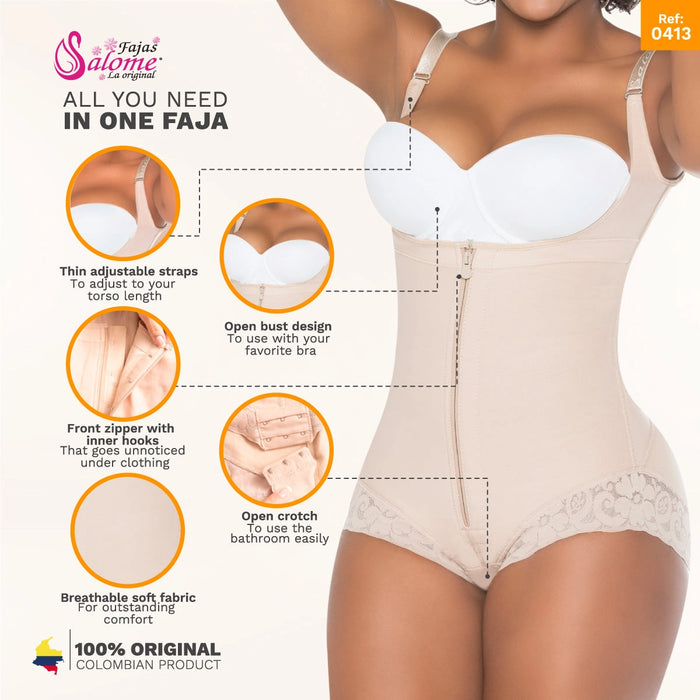 Fajas Salome 0413| Butt Lifter Tummy Control Shapewear for Women | Open Bust Hiphugger Bodysuit | Powernet