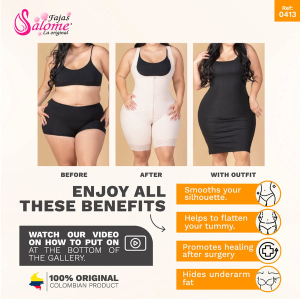 Fajas Salome 0413| Butt Lifter Tummy Control Shapewear for Women | Open Bust Hiphugger Bodysuit | Powernet