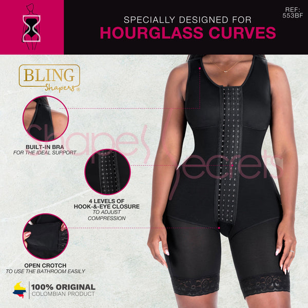 Bling Shapers Extreme 553BF | Shapewear Bodysuit with Built-in Bra | Post Surgery & Daily Use | Powernet