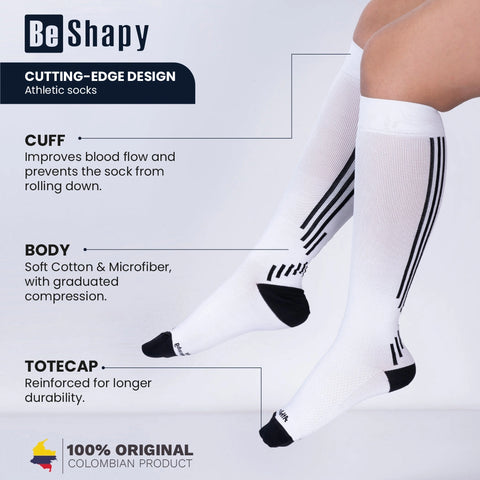 Be Shapy 2 Pack Sports Compression Short Unisex Socks Medias Cortas Deportivas de Compresión Moderada