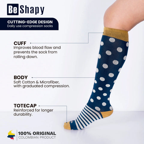 Be Shapy 2 Pack Knee High Sports Compression Colorful Socks Medias de Compresión Largas